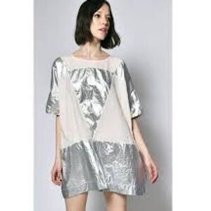Uzi nyc silver metallic and muslin dress XL